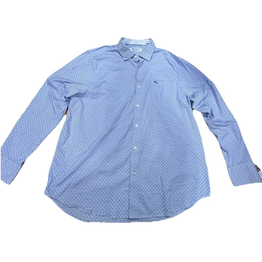 TOMMY BAHAMA Men’s Sarasota Stretch Collared Blue Button Down Shirt Size XL